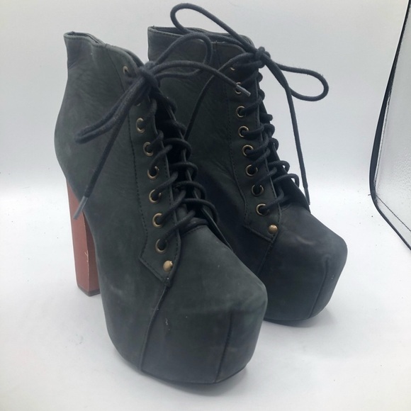 Jeffery Campbell Women’sLitas, black leather. Plat form booties, size 6.5M